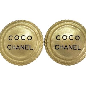 CHANEL Gold Button Earrings